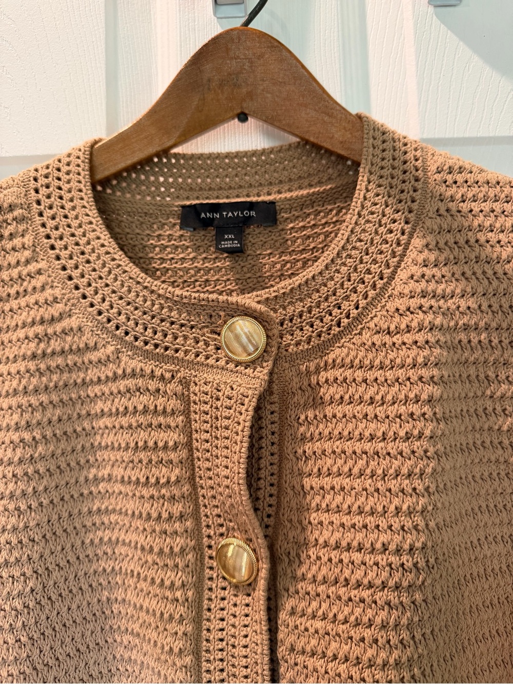 Ann Taylor Crew Neck Sweater Lady Jacket with Gold Buttons
